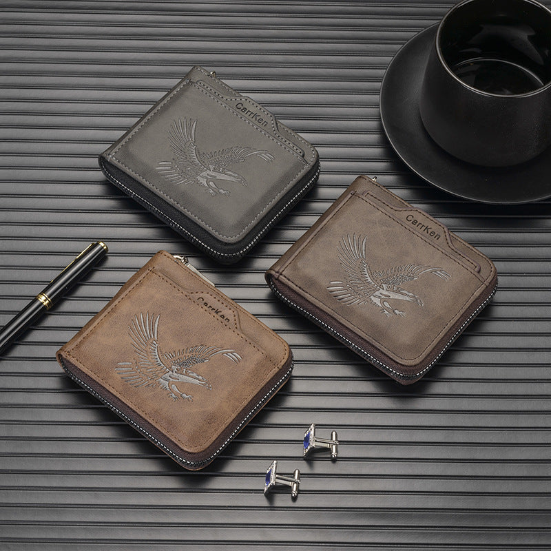 Short Retro Embossed New Horizontal Men's Wallet