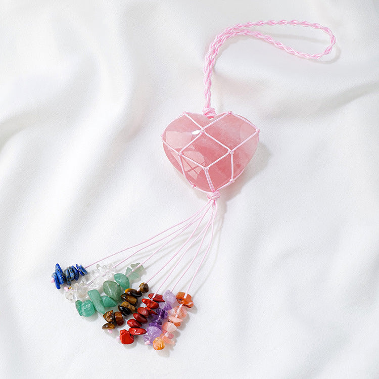 Pink Crystal Love Pendant Pink Crystal Original Stone Heart shaped Peach Heart Colorful Crushed Stone Tassel Pendant - V.I.P Digital Presence