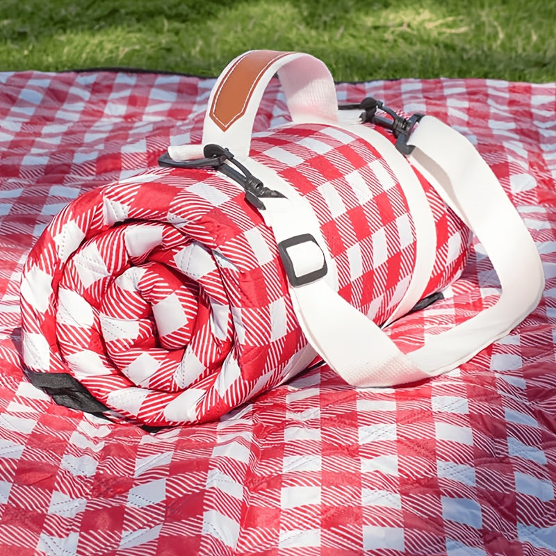 Green Plaid Roll-Up Picnic Blanket with Padded Layers and Carry Straps, 80 x 80in Outdoor Mat — image 4