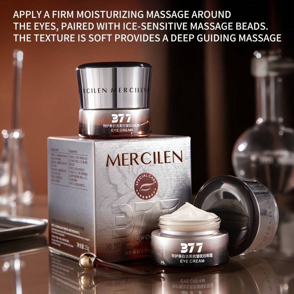 MERCILEN 377 Eye Cream, 25g Brown-and-Silver Cosmetic Jar with Included Metal Applicator Spoon — image 2