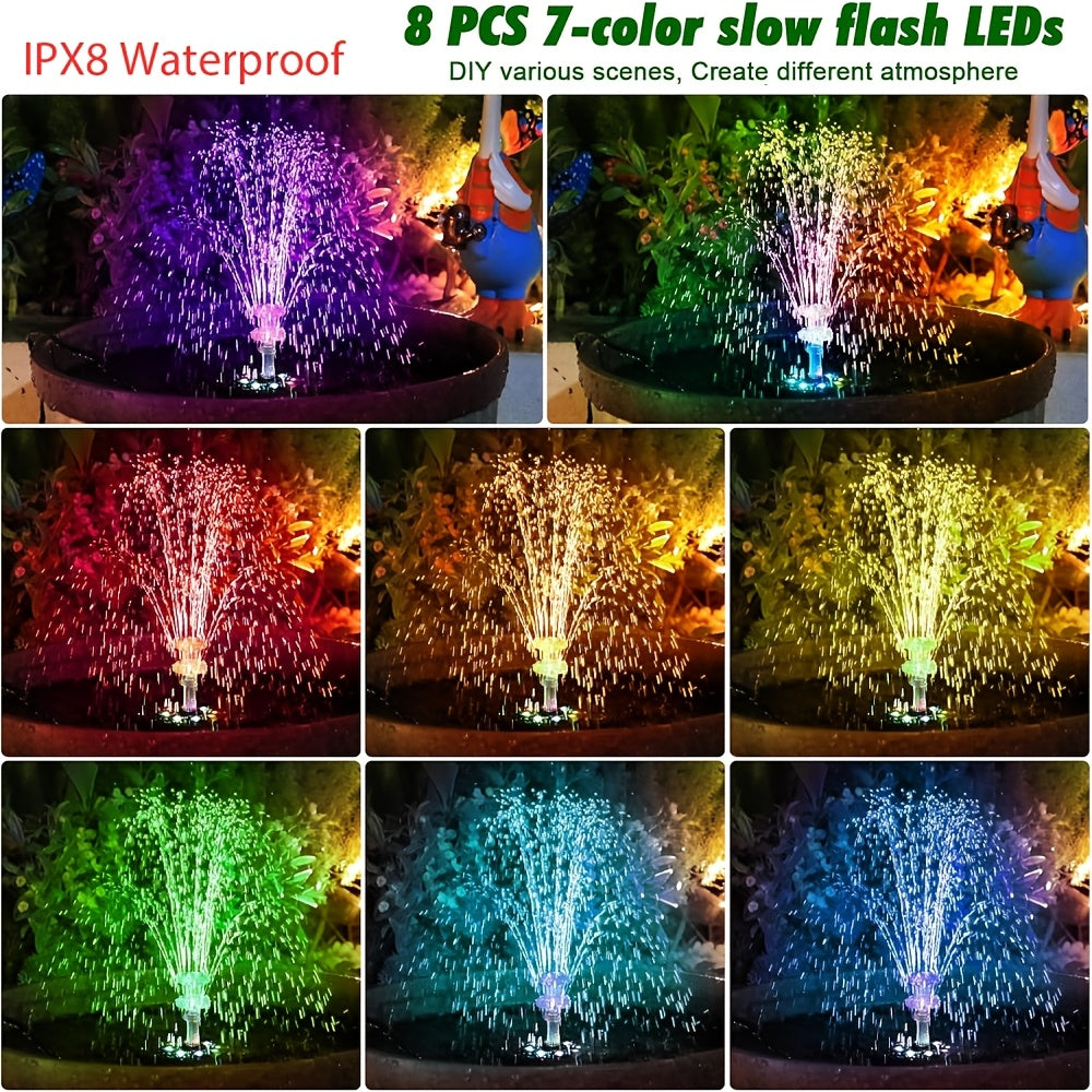 LED Solar Fountain Pump with 10W Separate-Panel and Round Disc Options, Eight Lights and Spray Fittings — image 4