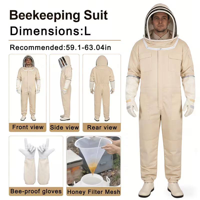 Full Body Bee Suit 3-Layer Breathable Veil Hood Gloves Filter Screen for Garden, Patio and Yard Use — image 3