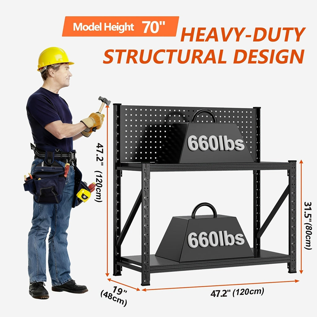 Four-Tier Metal Garage Storage Shelf with Wide Workbench Top and Lower Tool Organizer Space — image 3