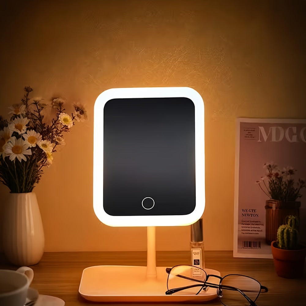 LED Makeup Mirror with Lights Rechargeable, Foldable Lighted Vanity Mirror 3 Color Modes Touch Dimming Portable Stand — image