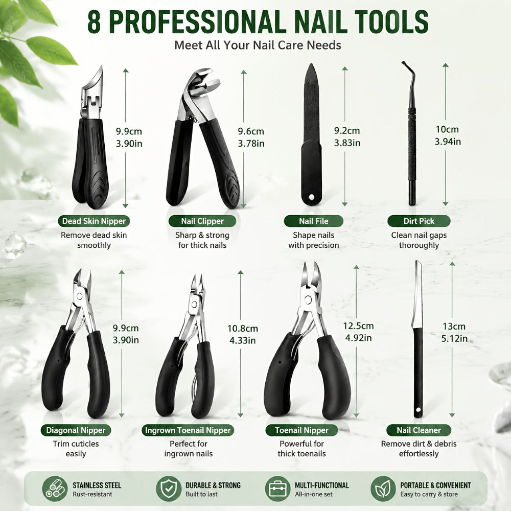 Nail Clipper Kit 7 Piece Heavy Duty for Men Professional Stainless Steel Thick Toenail Care Set – Nail File Cuticle Clipper E
