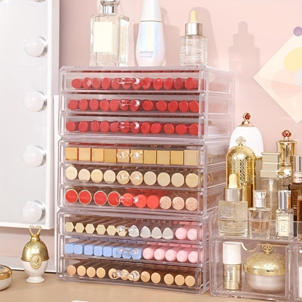 Clear Acrylic Makeup Organizer 5-Tier with Drawers Dustproof Cosmetic Storage for Lipstick Foundation Brushes Skincare — imag