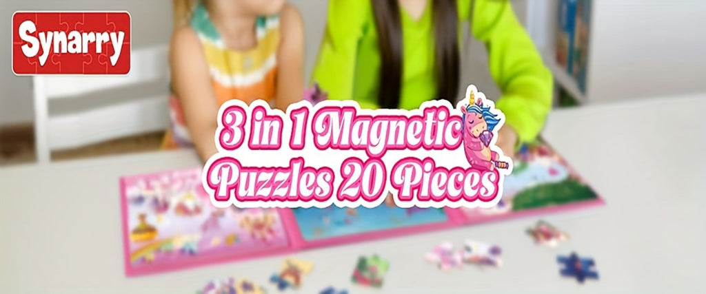 Magnetic Puzzle Book for Girls 3 4 5 6, 3-in-1 Unicorn Mermaid Princess Travel Puzzles, 20 Pieces Folding Magnetic Jigsaw for