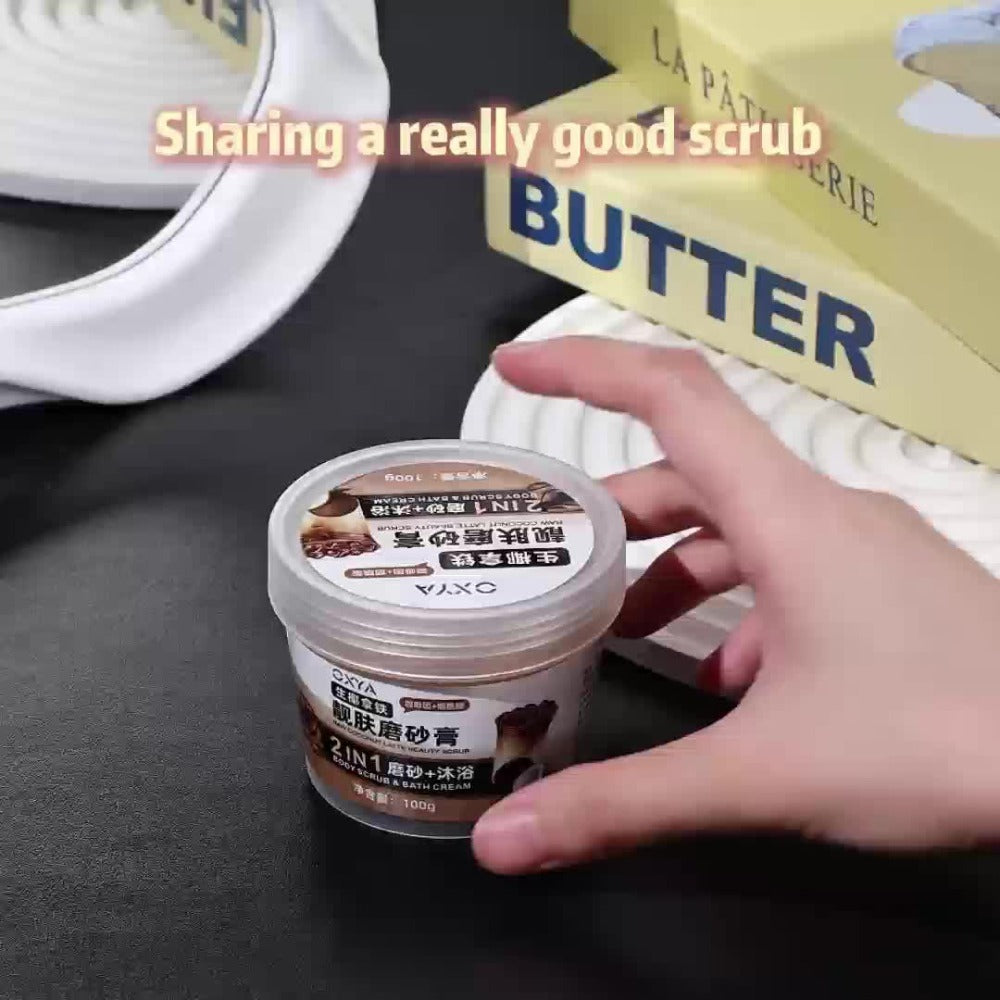 Exfoliating Body Scrub with Coconut Oil & Shea Butter – Raw Coconut Latte Sugar Scrub for Women, Deep Moisturizing Face & Bod