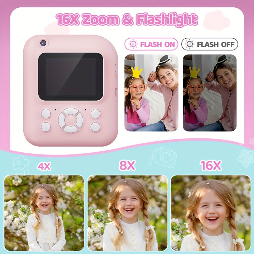 Kids Instant Print Digital Camera 1080P with 2.4" Screen, 3 Rolls Print with the Listed Color, Size or Set Options for Everyd