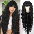 Synthetic Wig 28-Inch Black Body Waves with Bangs and Adjustable Buckle Net Cap for Daily and Party Styling — image 8