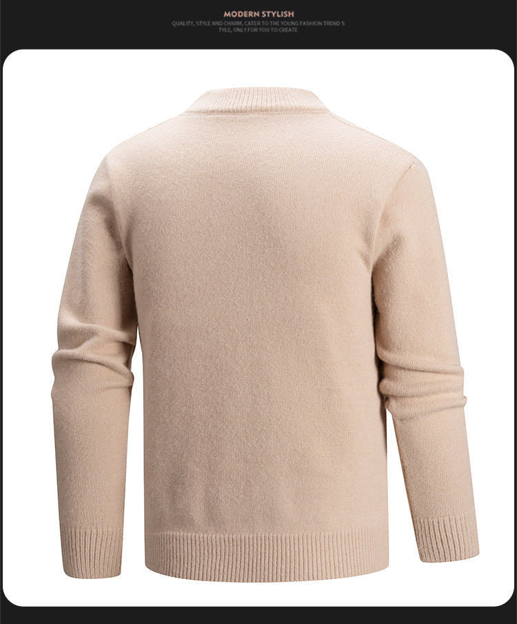 Mens Solid Color Casual Half High Neck Knit Top
