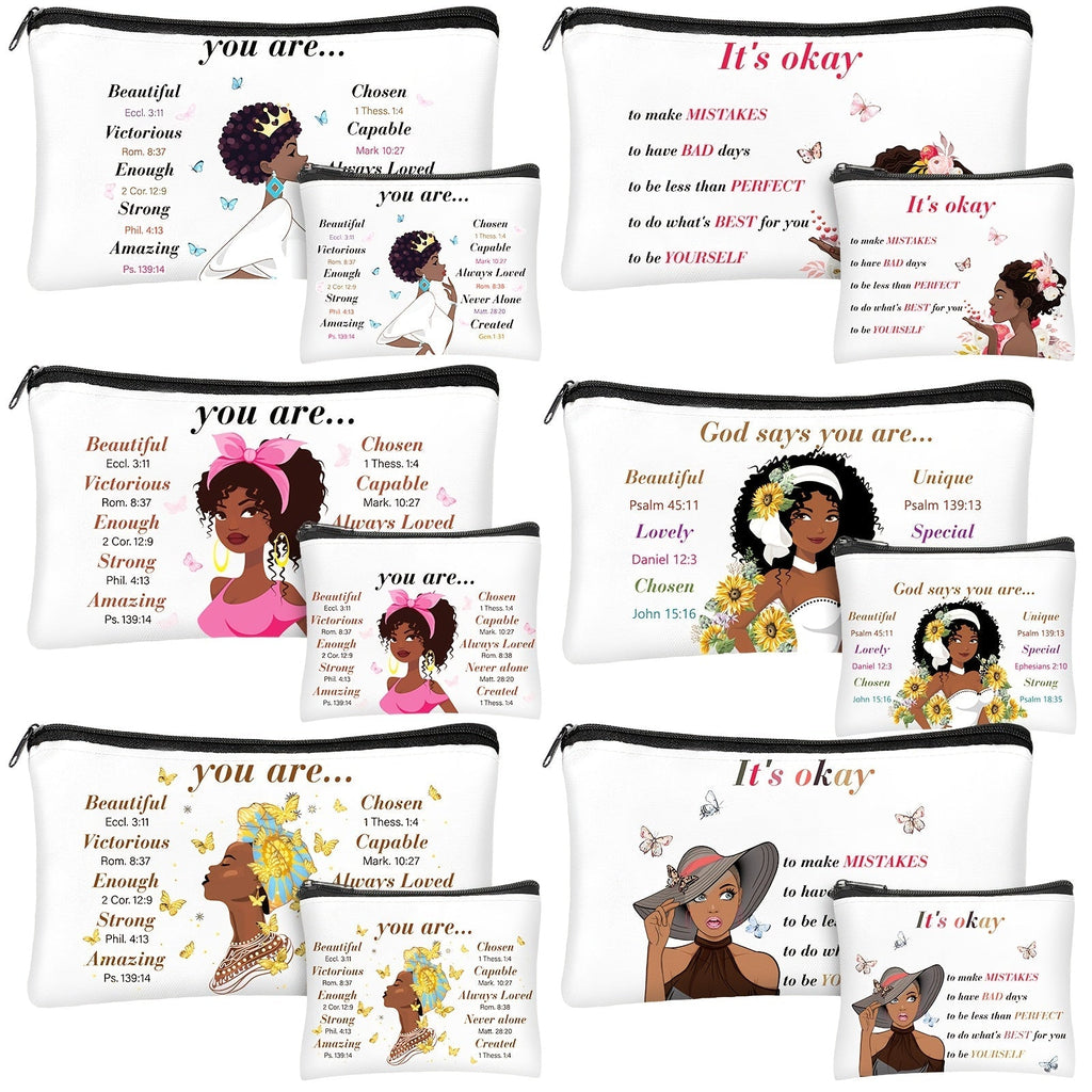 African Queen Makeup Bag Set 12 Pcs Inspirational Zipper Cosmetic Bags with Wallet Travel Toiletry Organizer Gift Set for Bla