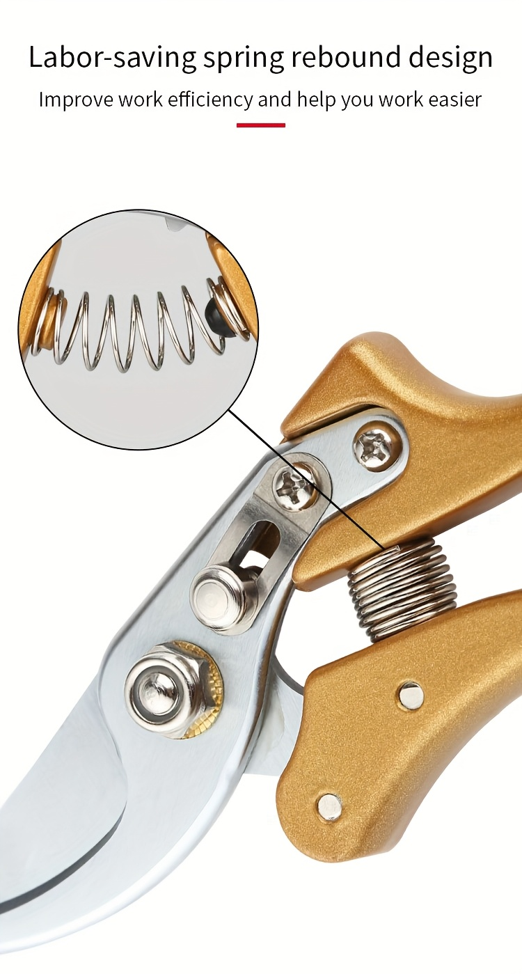 Bypass Pruning Shears with Curved Blade, Return Spring and Gold or Black Coated Handle Options — image 18