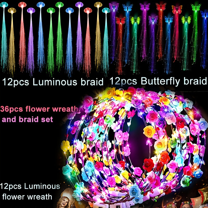 Light Up Flower Crown Headbands 36 Pack Bulk LED Fiber Optic Floral Tiara Glow Party Favors for Women Girls — image 2