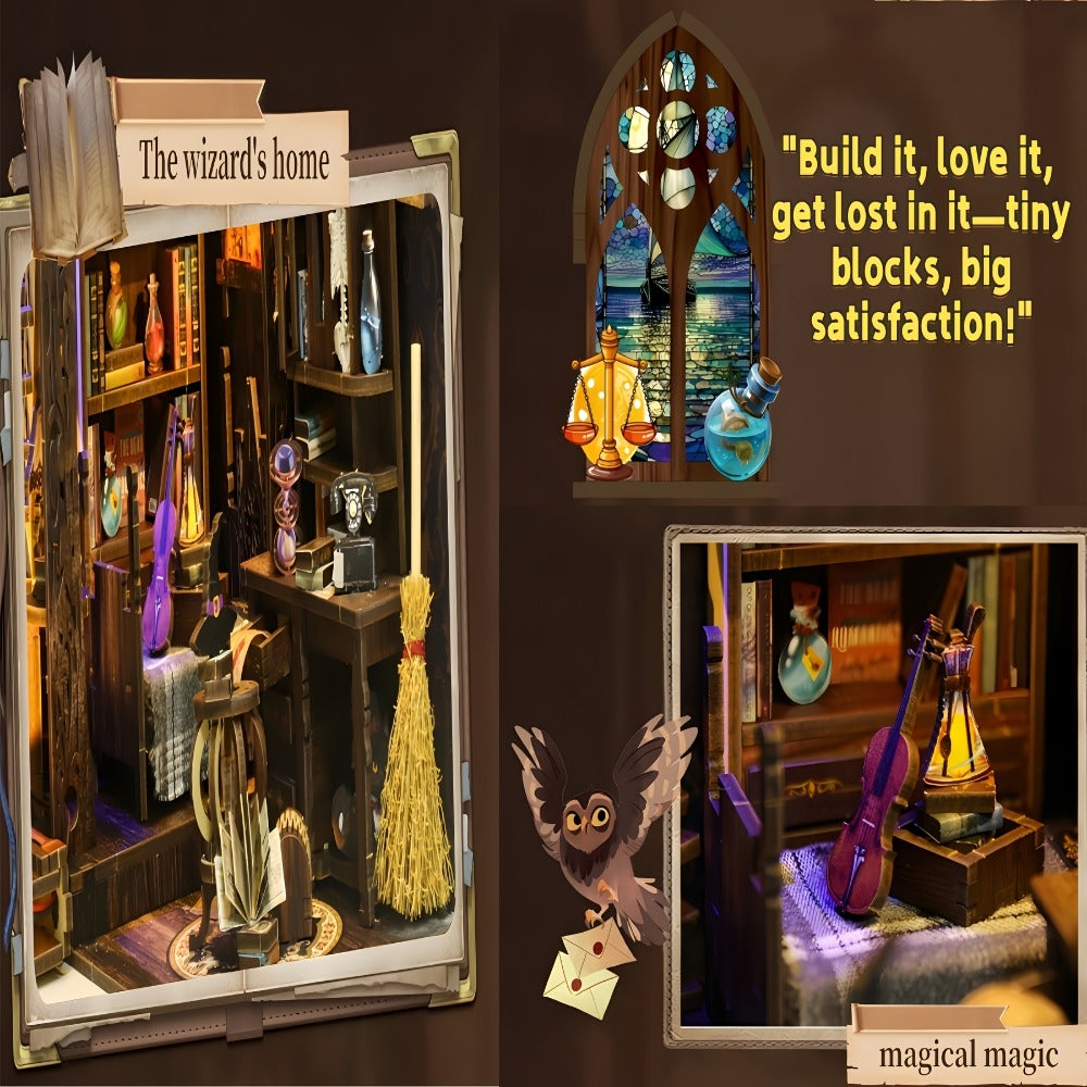 Magic House Book Nook Kit with 388-Piece Library and Potion-Room Scene, Touch Light and Clear Front Panel — image 5