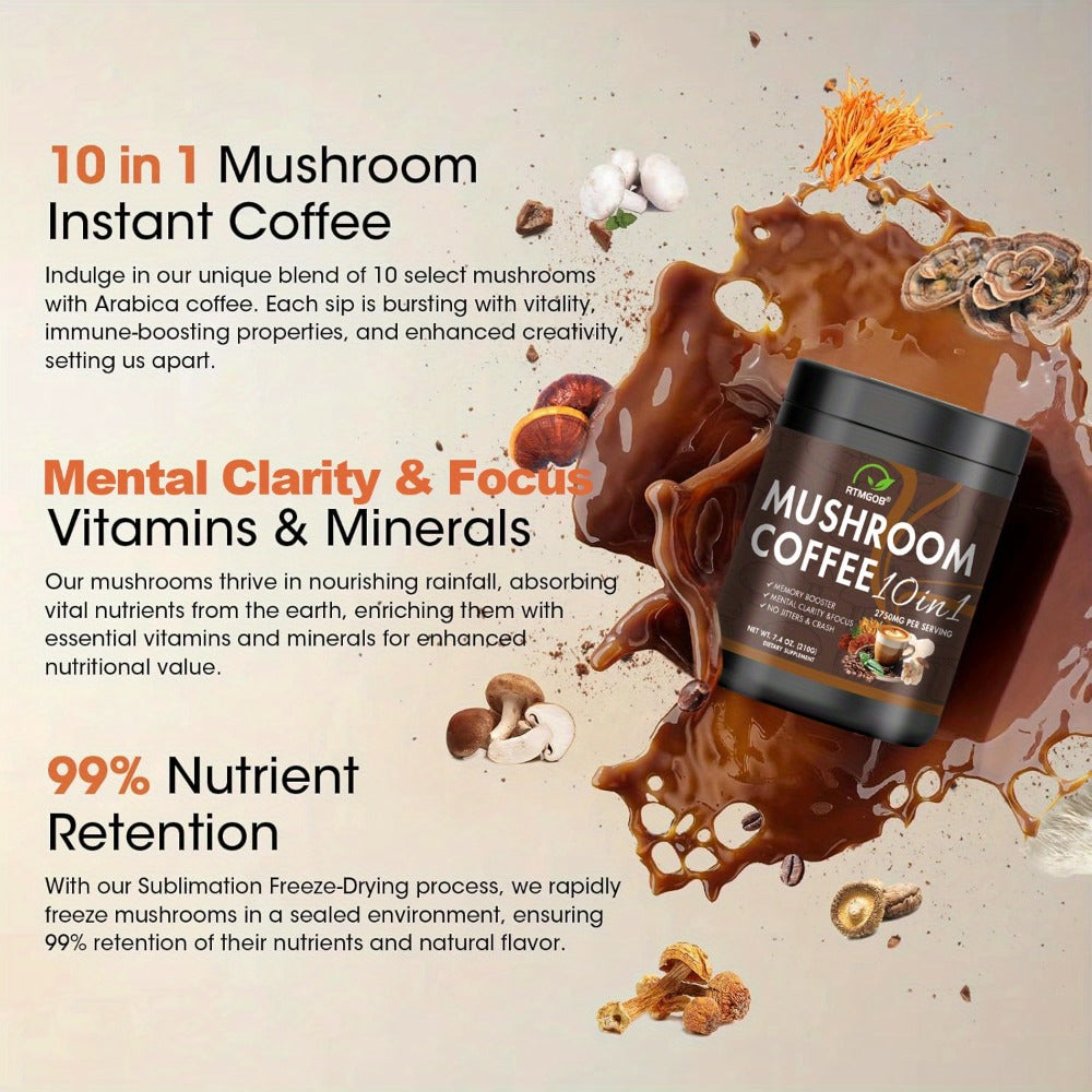 Mushroom Coffee Blend Powder 210g, Instant Coffee with Lion's Mane, Reishi, Cordyceps, Chaga & Chanterelle — image 12