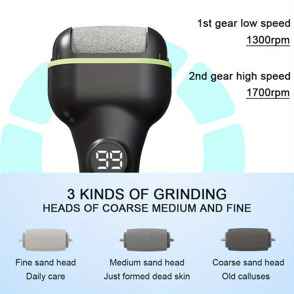 Foot Callus Remover Electric Rechargeable 3 Interchangeable Grinding Heads LCD Display Portable Electronic — image 7