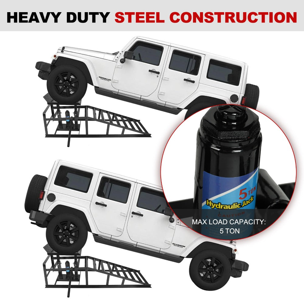 Hydraulic Vehicle Ramps 11, 000 lb 5T Low Profile Heavy Duty Lift Service Ramps for Truck Trailer Garage – Adjustable Height 