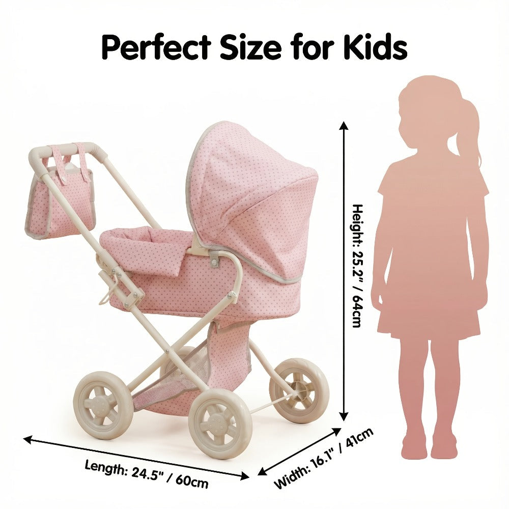 3-in-1 Baby Doll Stroller Set Pink Foldable Pram with Bassinet & Carry Bag with the Listed Color, Size or Set Options for Eve