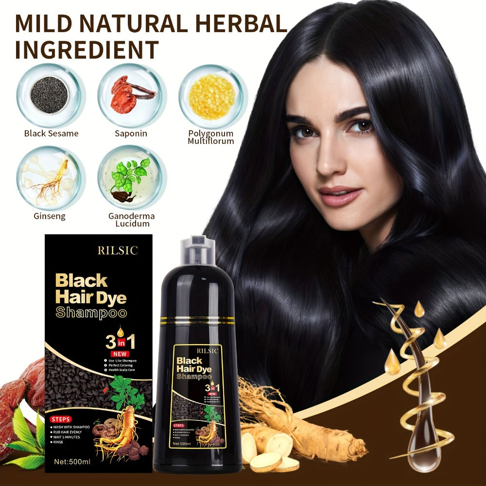 Herbal Hair Dye Shampoo 3-in-1 with Plant Squalene 2pcs 16.91oz, Instant Gray Hair Coverage, Natural Color in Minutes — image