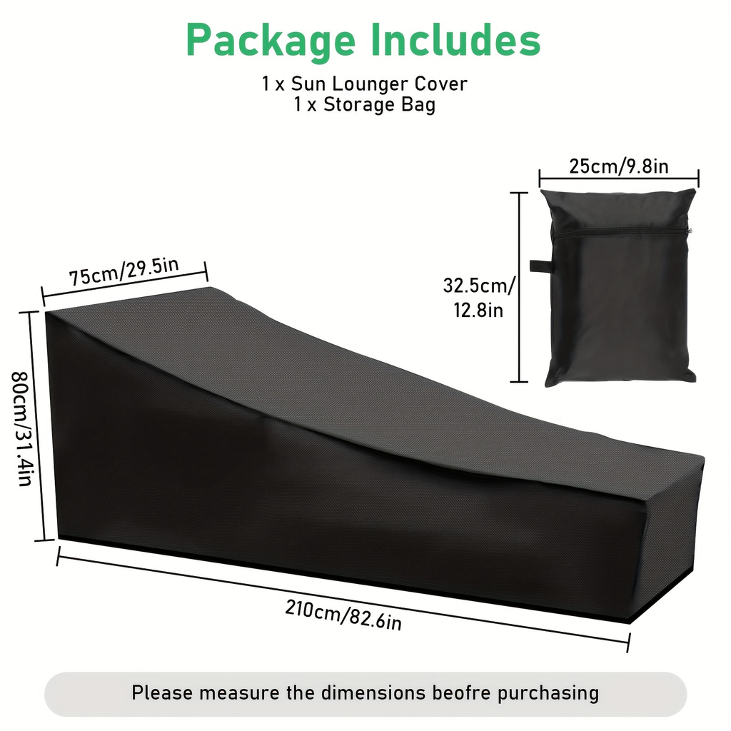 Black Chaise Lounge Cover with 210-by-80-by-75 cm Profile, Hem Cord and Pictured Storage Bag — image 3
