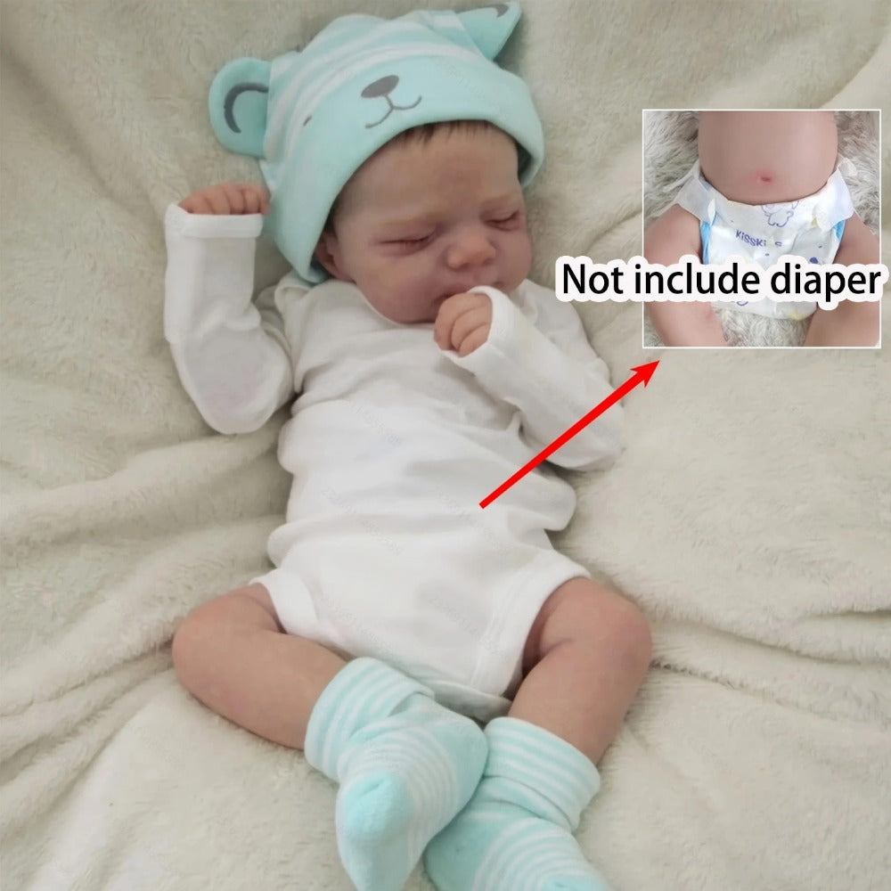 Reborn Baby Doll 19-Inch Full Vinyl Sleeping Design with Painted Hair, Closed Eyes, Mint Outfit and Accessories — image 2