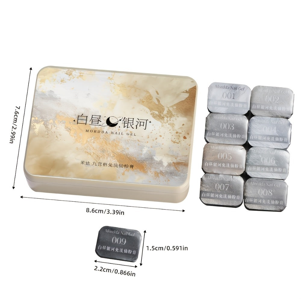Shimmer Nail Art Gel Nine-Color Grid Palette with Metallic Neutral or Milky Way Color Selection — image 6