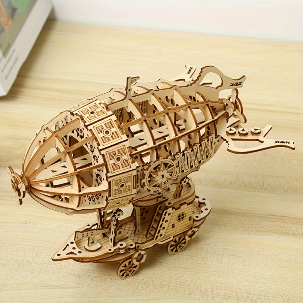Steampunk Wooden Airship Model Kit with 160 Pieces and Pictured 18.5 x 12.8 x 16.5 cm Assembled Size — image 3