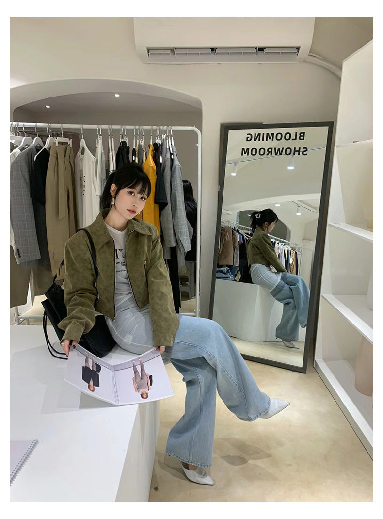 Retro Commuter Lazy Short Suede Fabric Jacket Coat For Women