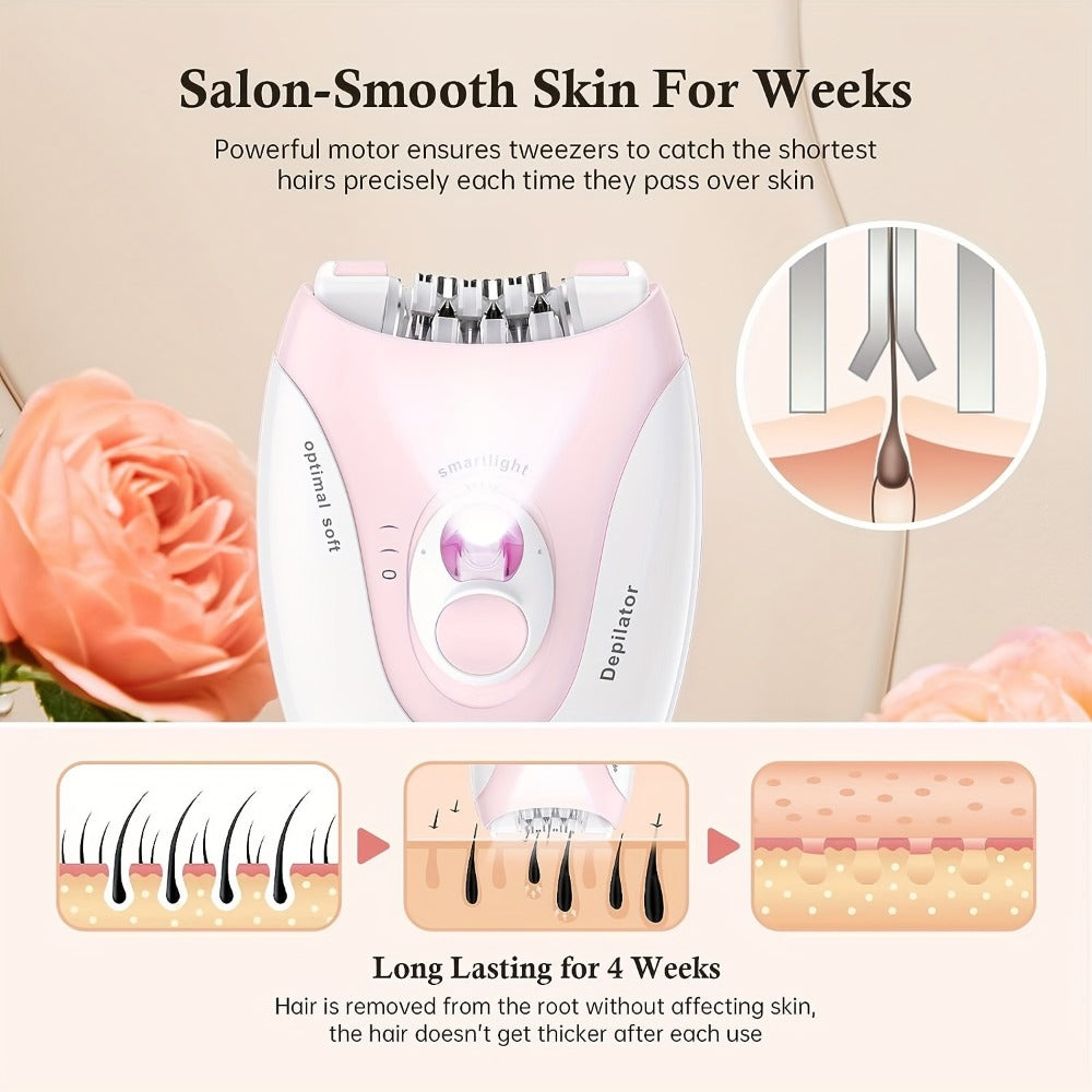 Electric Epilator for Women USB Rechargeable 2-Speed Painless Hair Removal – Stainless Steel Blades Cordless Portable Body Ha
