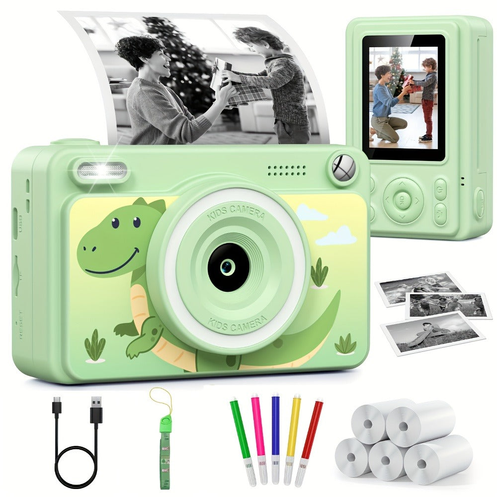 Kids Instant Print Camera with Cartoon Unicorn or Dinosaur Design, Paper Rolls, Color Pens and Four Color Options — image 4