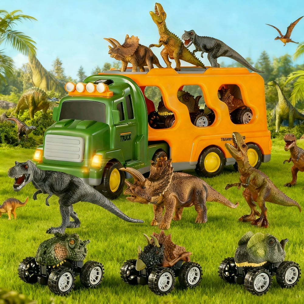 Dinosaur Truck Toy, Push-Action 7-in-1 for Kids Ages 3-5 3 Dino Figures the Listed Color, Size or Set for Everyday Use — imag