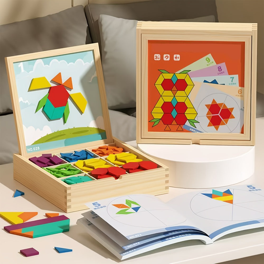 Magnetic Wooden Puzzle Blocks 128 180 220 Piece Set, Geometric Figures Cognitive Learning STEM Toy for Kids — image 8