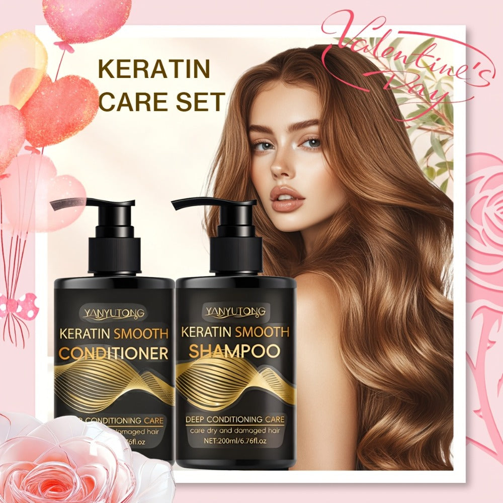 Keratin Shampoo and Conditioner Set 400ml, Breakage Split Ends & Anti-Frizz, Silky Smooth Hair for Color-Treated Heat-Damaged
