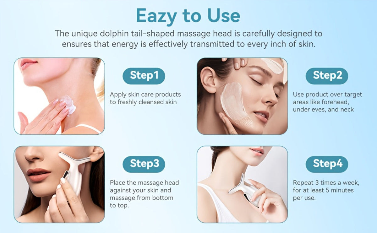 Face & Neck Massager 7-in-1 LED Light Therapy USB Rechargeable - Multifunctional Facial Lifting Wrinkle for Home or Salon Spa