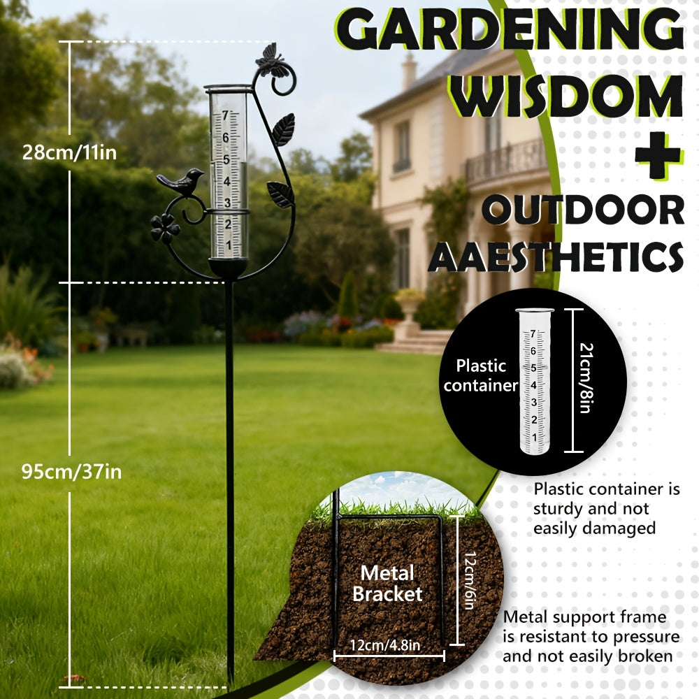 Rain Gauge Outdoor, Decorative 8-Inch Large Capacity Bird Ornament & Metal Spiral Rainfall Collector for Garden — image 3