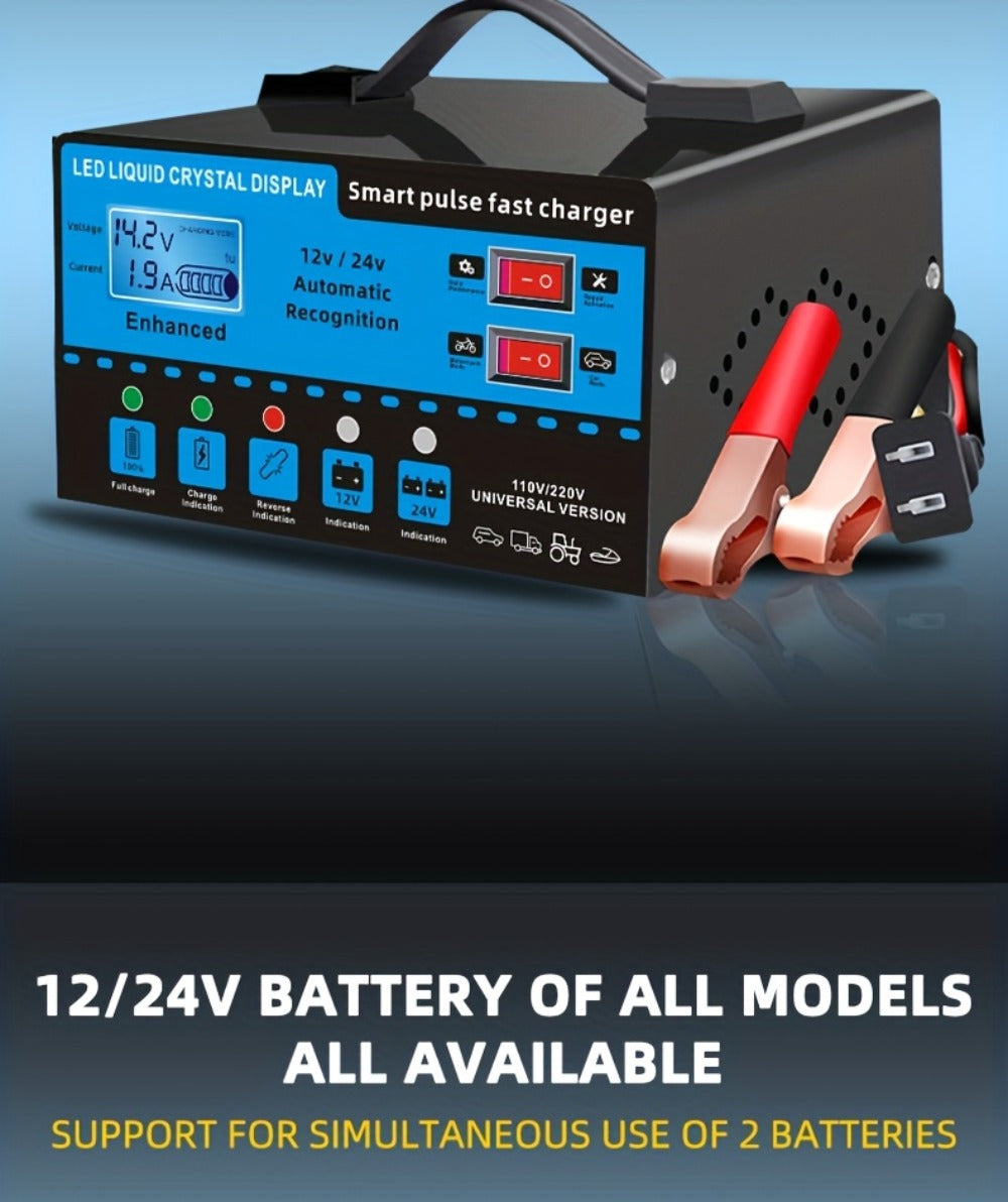 Intelligent Battery Charger & Inverter 12V & 24V – LCD Display, Trickle Maintenance, Overcharge & Short Circuit Protection fo