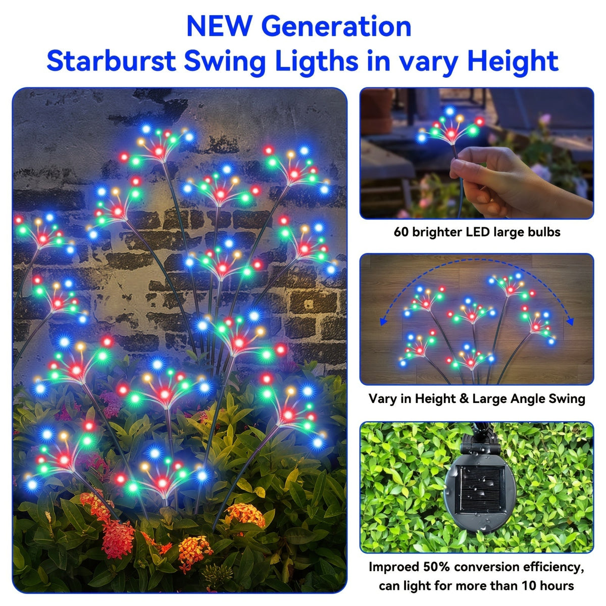 Solar Garden Lights 4-Pack Swaying Firework Stakes with Two Modes and Six Colors for Flowerbed Decor — image 6