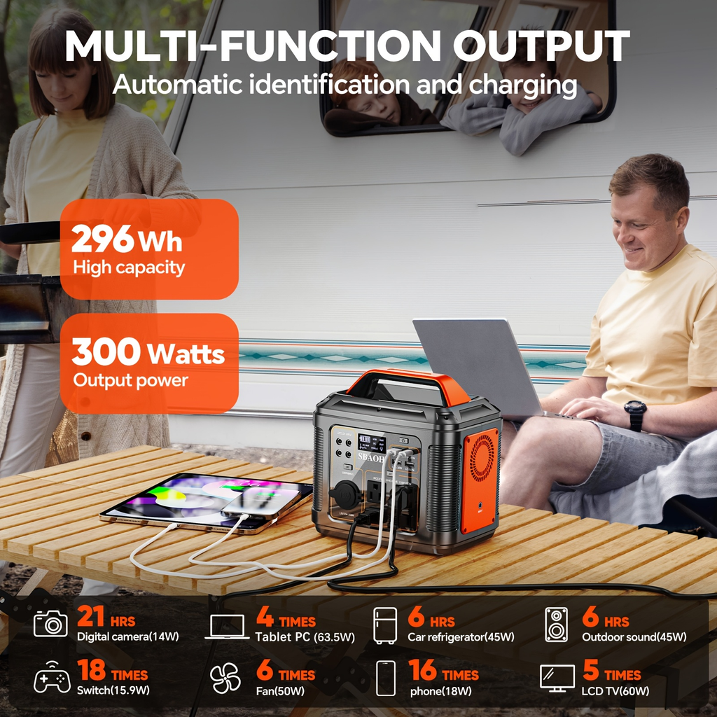 Portable Power Station 296Wh 300W with AC, DC, USB, LED Light and Optional 60W Solar Panel — image 9