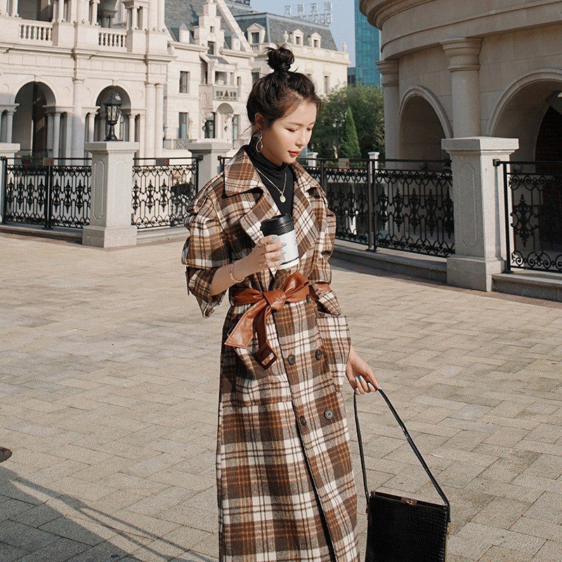 Retro Hit Color Plaid Woolen Coat Jacket Women