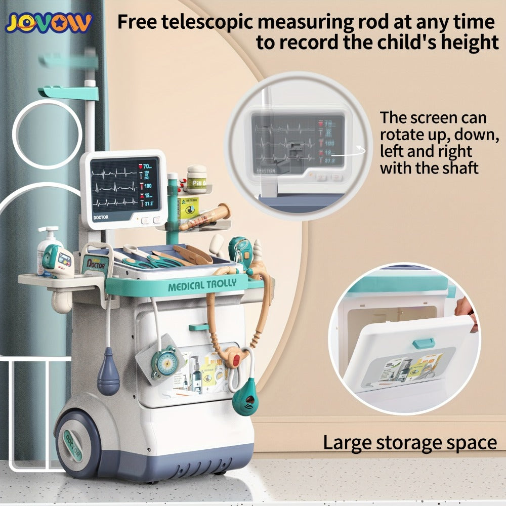 Kids Doctor Kit with Medical Cart Set, Movable Toy Trolley, Stethoscope, Thermometer & Accessories — image 8
