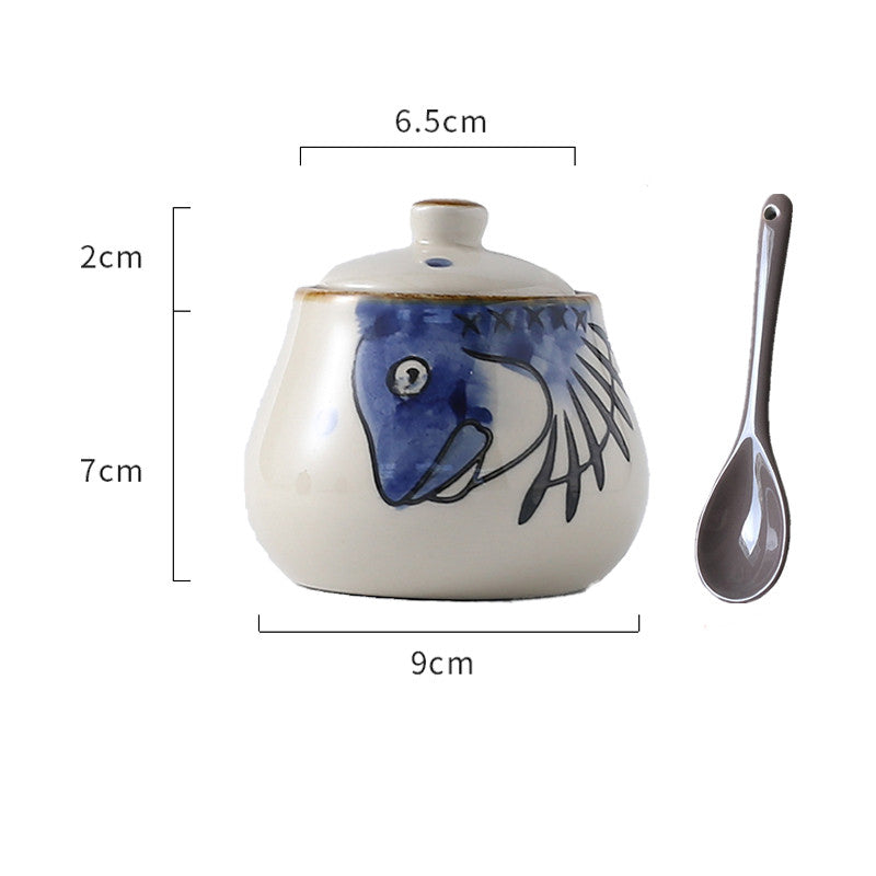 Ceramic Japanese Lovely Spice Jar Set With Spoon