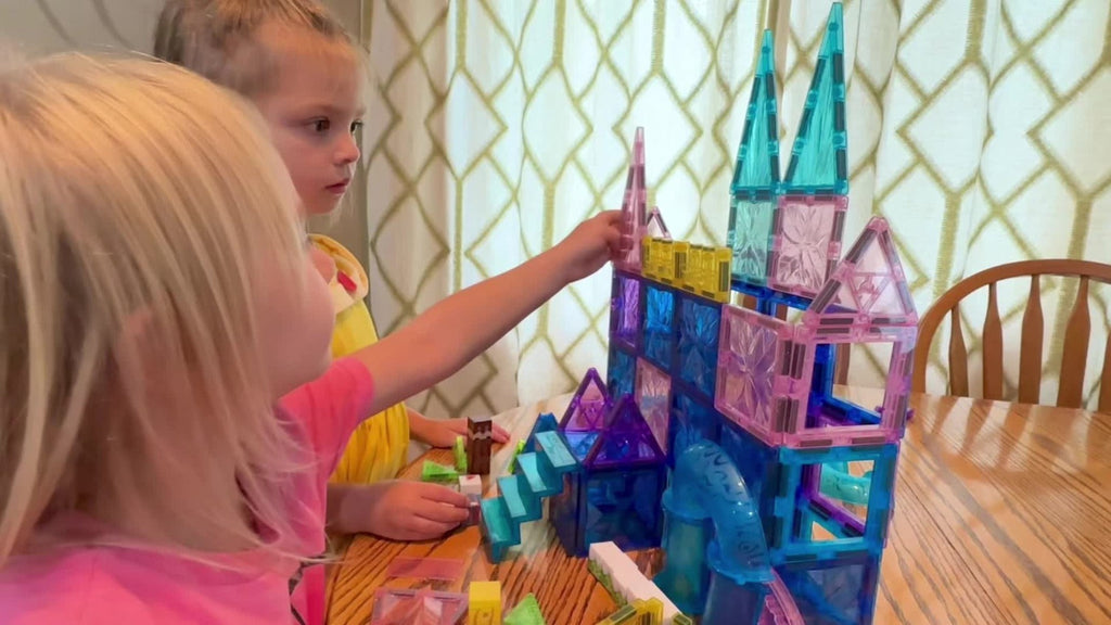 Magnetic Tiles 114-Piece Purple and Blue Ice Castle Building Set with Arches, Windows and Decorative Shapes — image 6