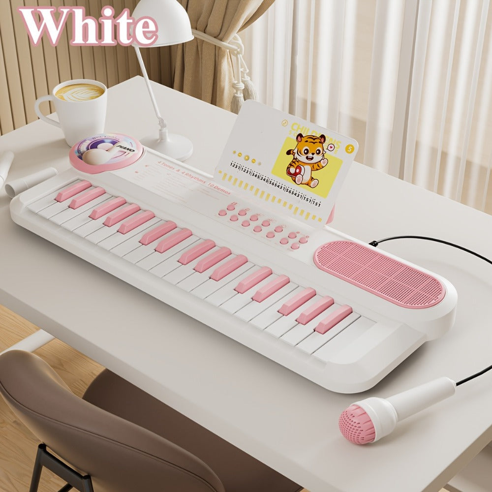 Kids Electronic Keyboard Piano Toy 37-Key White, Multi-Function Beginner Musical Instrument with Microphone — image 4