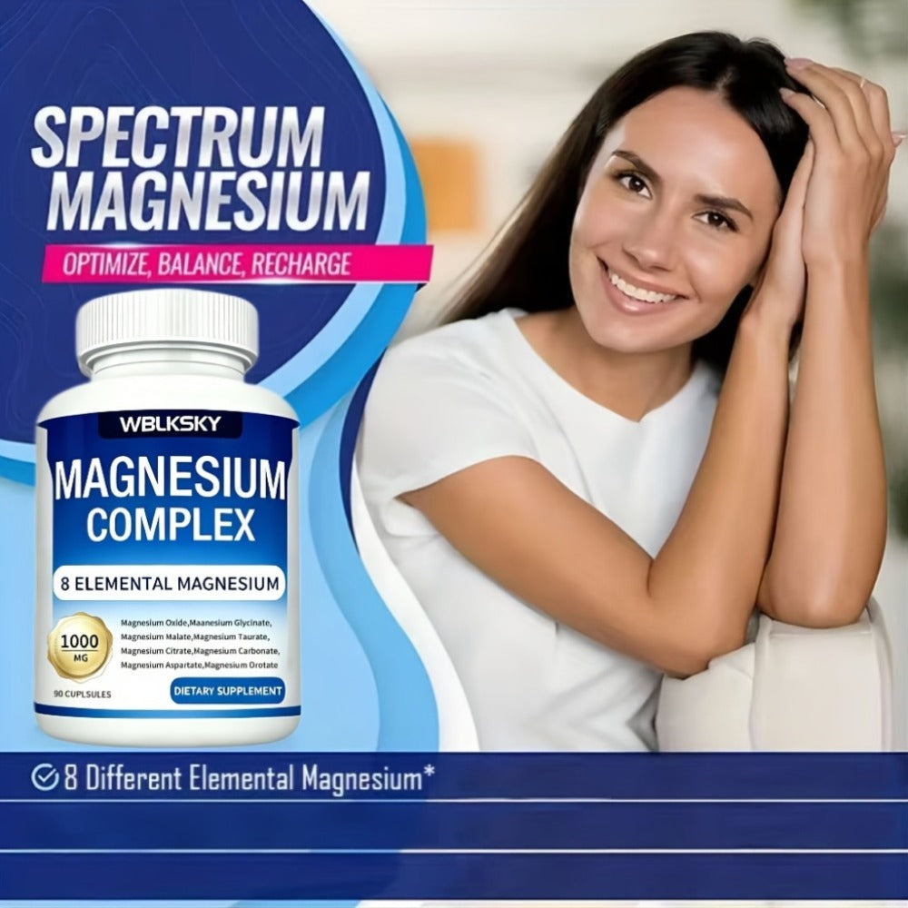 Dietary Supplement Magnesium 8-in-1 Complex with Eight Listed Forms, 1000mg per Capsule, Two Bottles — image 3