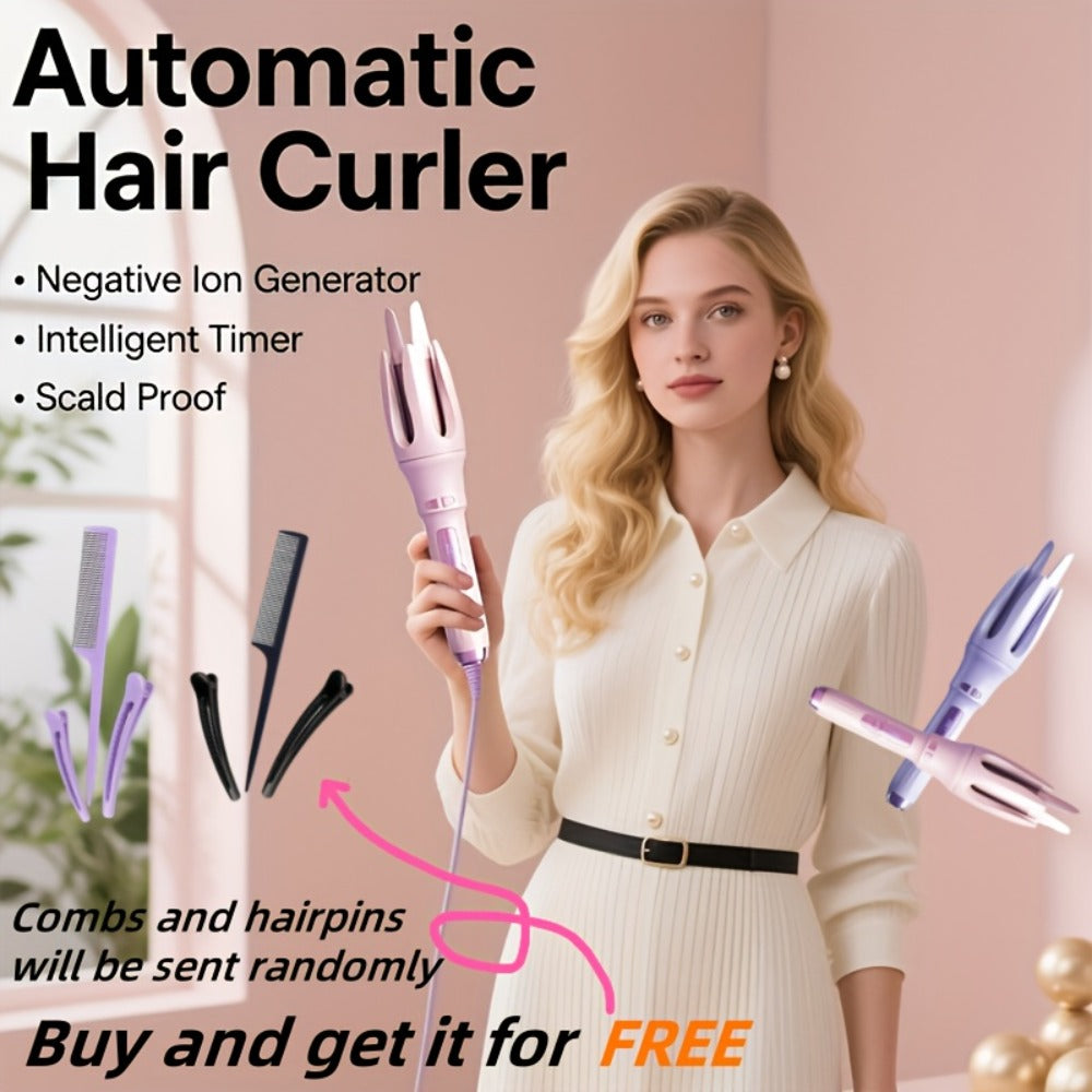 Automatic Rotating Curling Iron 4 Temperature Settings 40M Negative Ion Ceramic Barrel, for Home, Travel and Salon Hair Styli