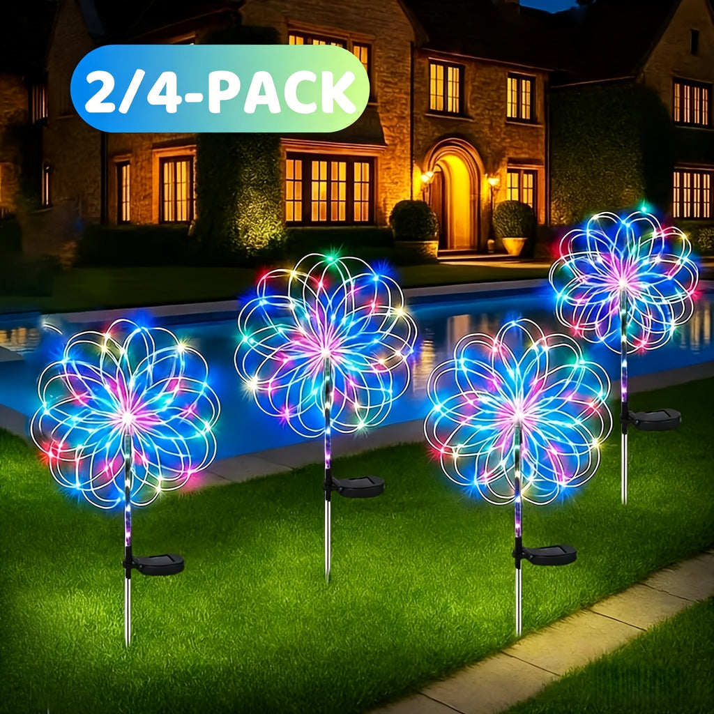 Solar Garden Lights 4-Pack Firework Stakes with 8 Modes in Warm White or Multicolor and Hanging Option — image 1