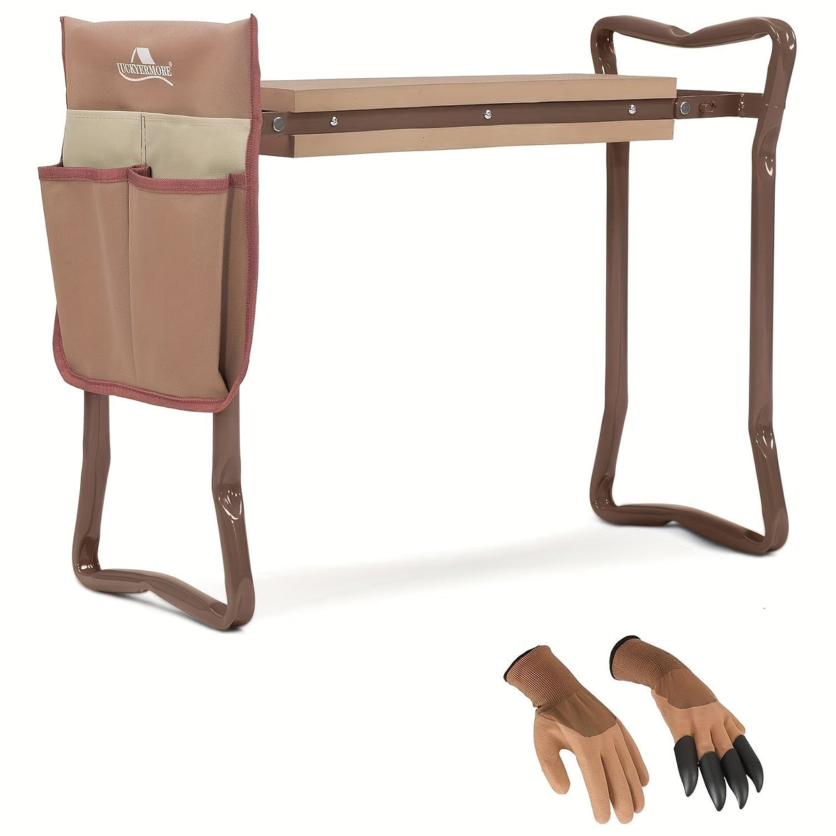 Garden Kneeler and Folding Seat with EVA Foam Pad and Side Tool Pocket, Brown Two-Position Gardening Bench — image 1
