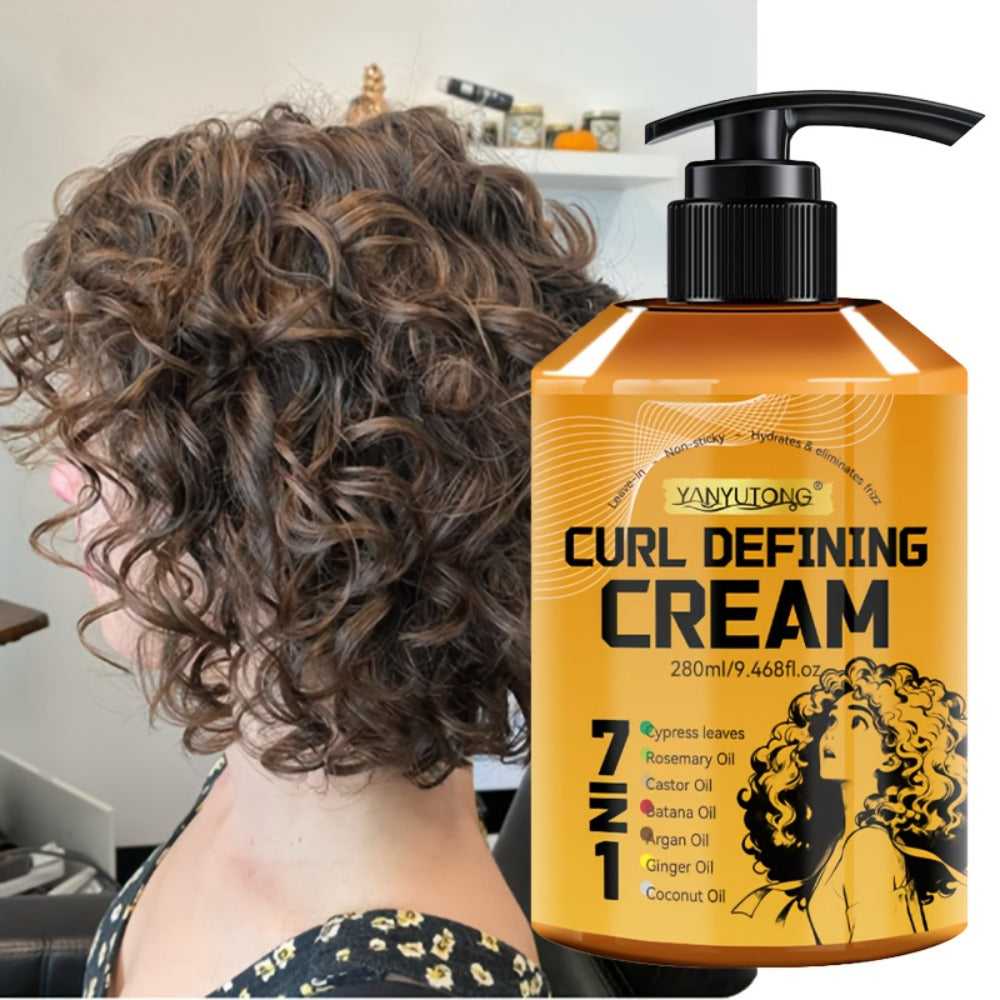 Curl Defining Cream 7-in-1 with Argan Oil & Rosemary Oil 280ml – Frizz Control, Natural Fluffiness & Long-Lasting Hold for Wa
