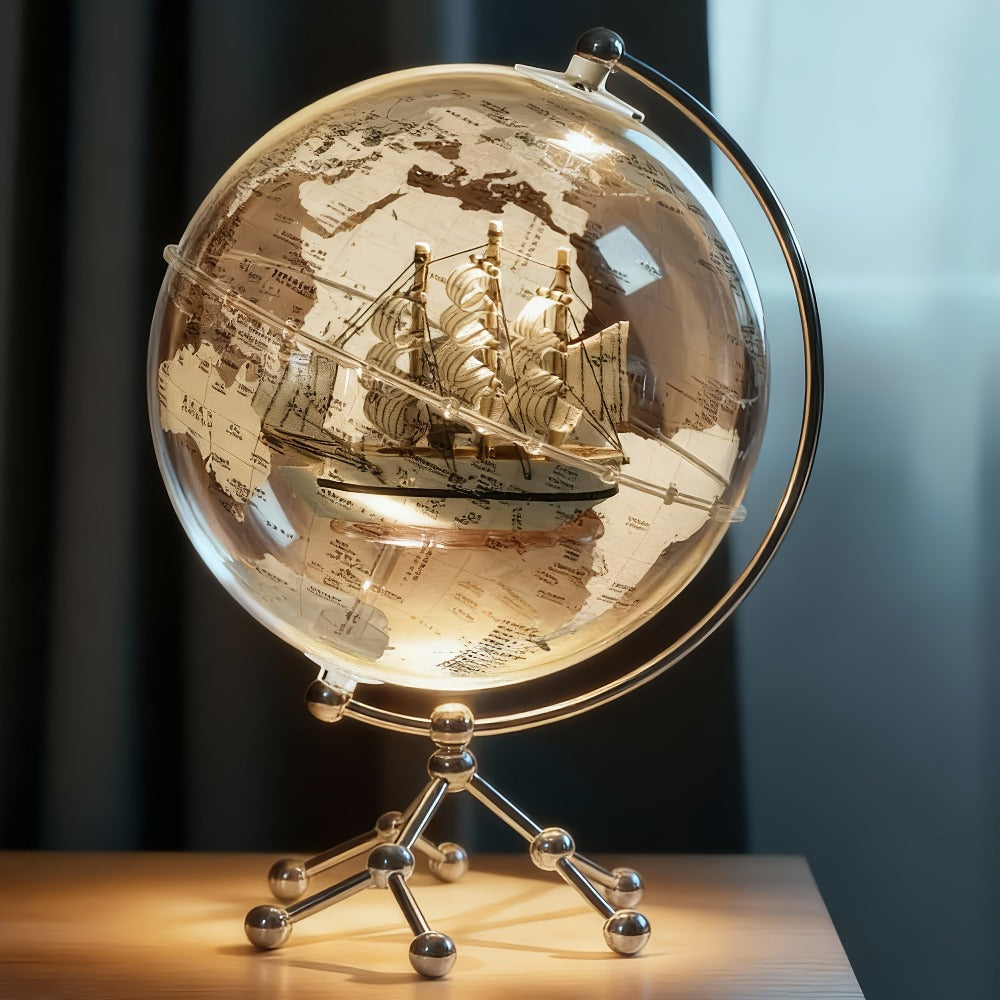 LED Lighted Globe for Kids & Adults 7.87 Inch Clear Acrylic Earth Globe Warm White Light Metal Stand Detailed World Map | Des